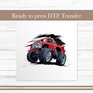 Monster Truck Red DTF Transfer, Cool Truck Design, Ready-to-Press Graphic for Kids Apparel, Iron On Monster Trucks DTF Transfers Prints