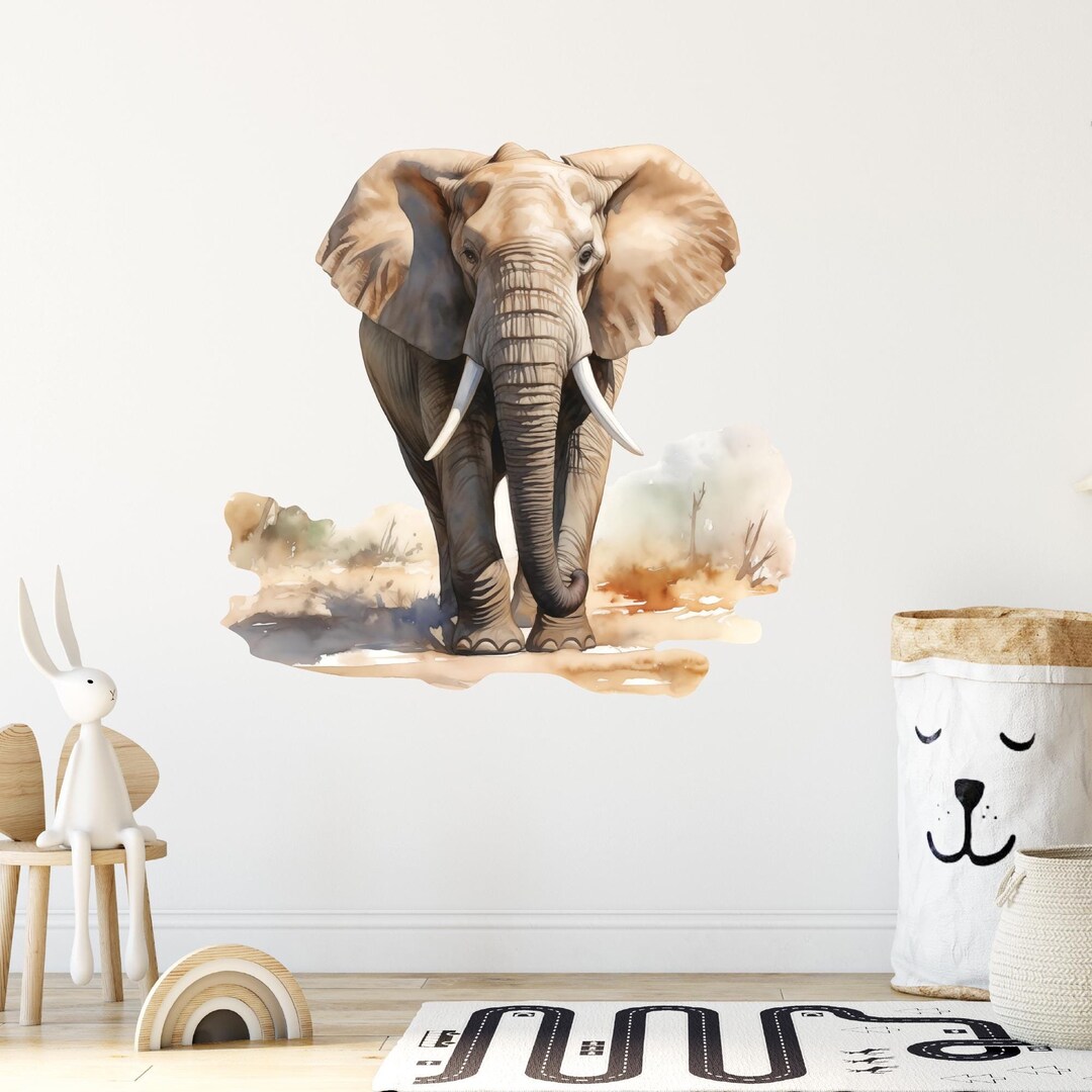 Safari Elephant Wall Decal Animal Wall Decor Watercolor Elephant Wall ...