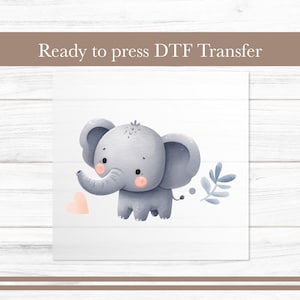 Cute Elephant DTF Transfer, Watercolor Ready-to-Press Design for Kids Apparel, Iron on Transfers DTF for T Shirts Heat Sublimation Gift