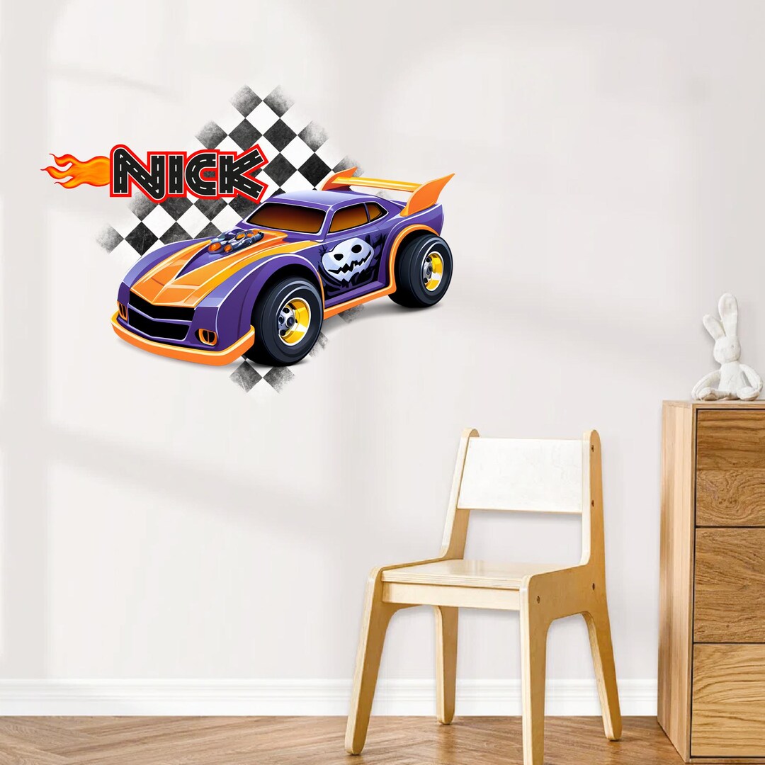Hot Cars Name Wall Decal - Kids Custom Name Wall Decor - Racing Car ...