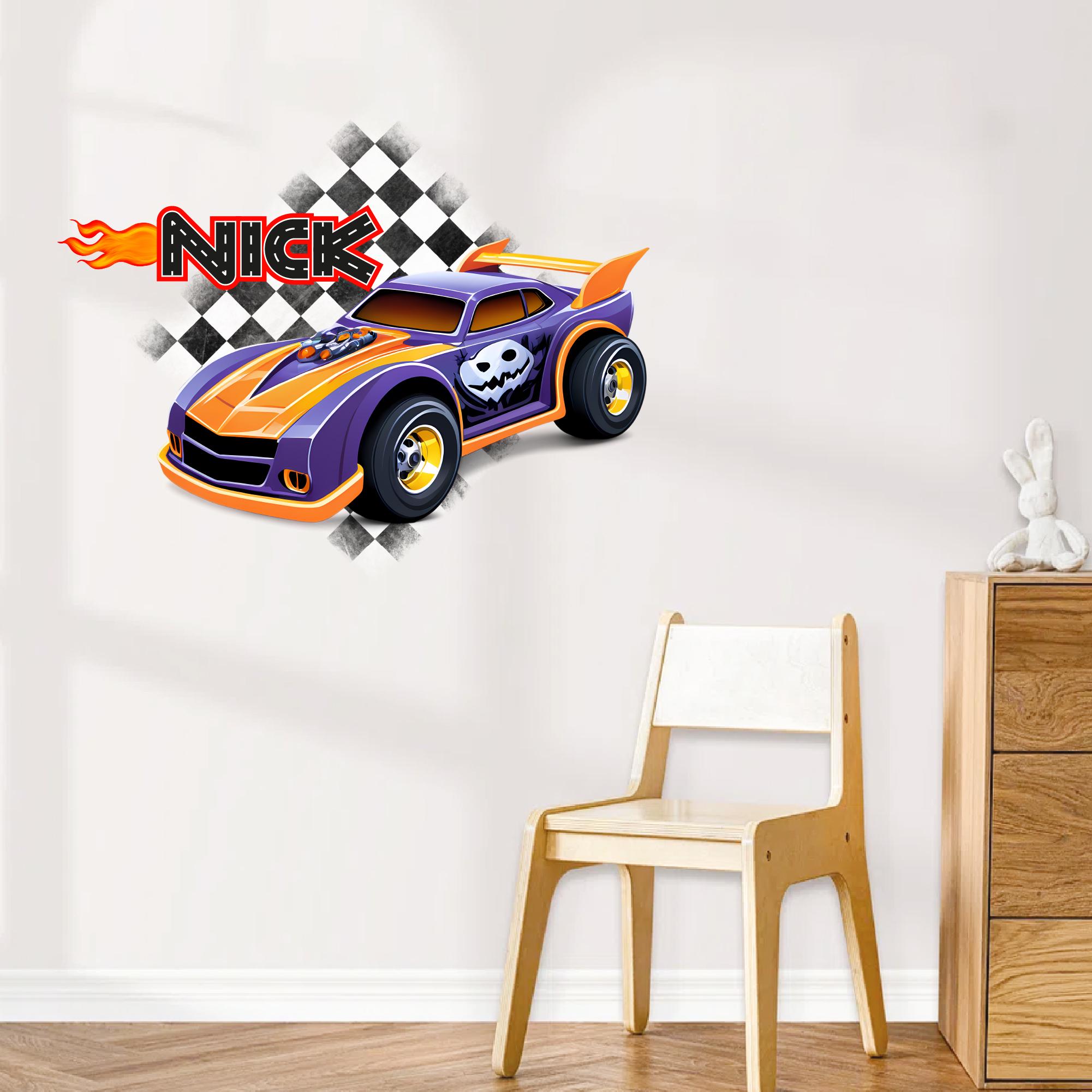 Hot Cars Name Wall Decal - Kids Custom Name Wall Decor - Racing Car ...
