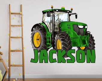 Autocollant Mural Personnalisé Prénom - Thème Tracteur & Ferme Pour Chambre De Garçon (réf. E06)