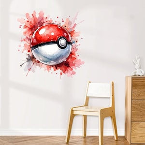 Pokeball Wall Sticker Watercolor Pokemon Art Decal Kids Room Decor image 2