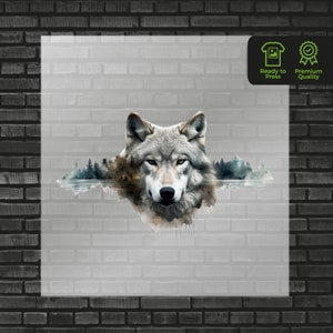 Wolf DTF Transfer - Watercolor Mountain Wolf Heat Transfer for Apparel T Shirts Outdoor - Ready to Press Custom DTF Transfers Prints