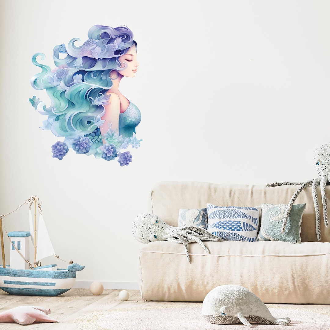 Magical Mermaid Wall Decal Beach House Wall Decor Themed Bathroom Decor ...