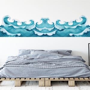 Waves Wall Decal Border Sea Waves Wall Stickers Nursery Ocean Waves Wall Decor Kids Bedroom Playroom Beach House Decor
