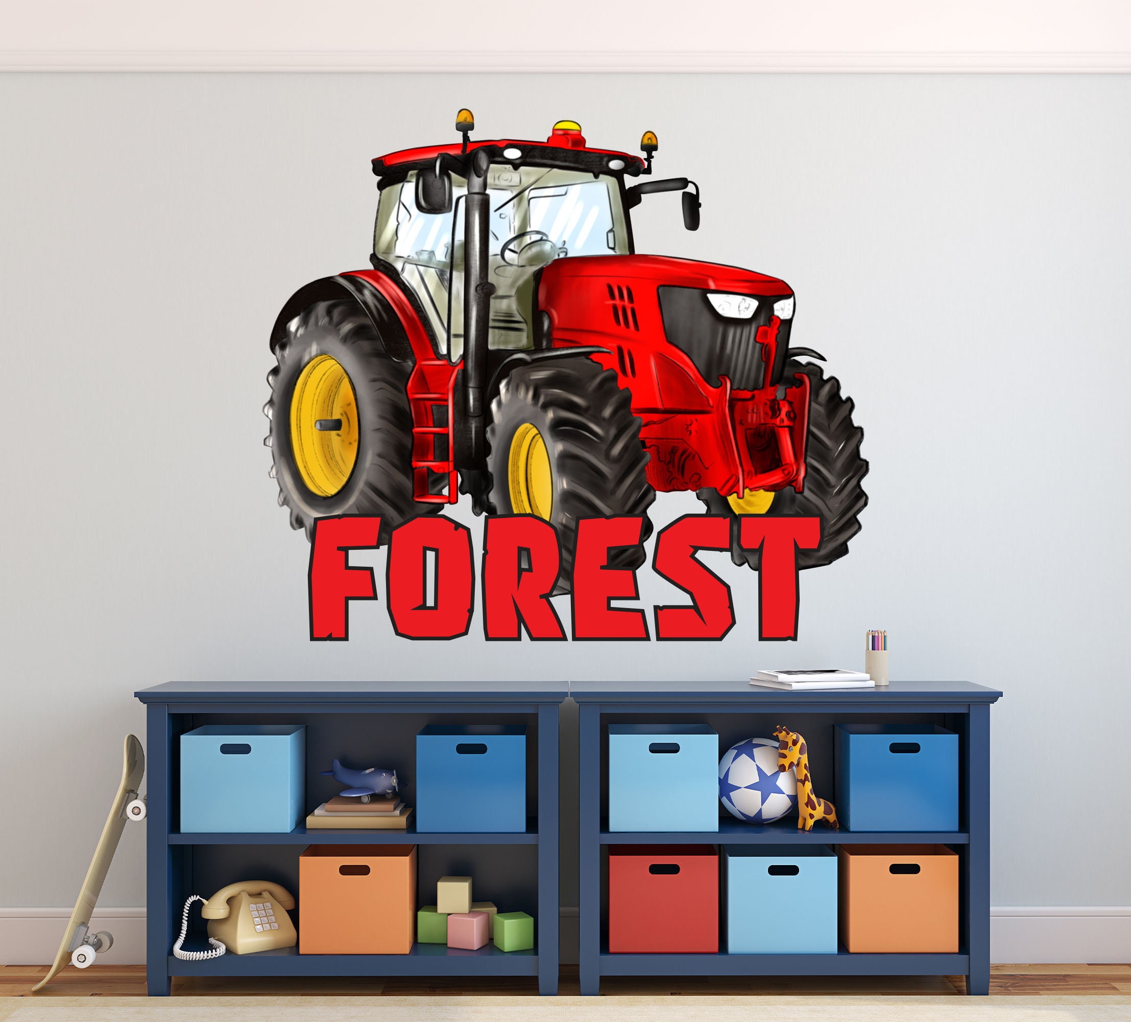 Sticker Mural Tracteur Agriculture - Décalcomanie 3D Effet Fenêtre Vue - 60x90 Cm - Décoration Murale Facile à Poser