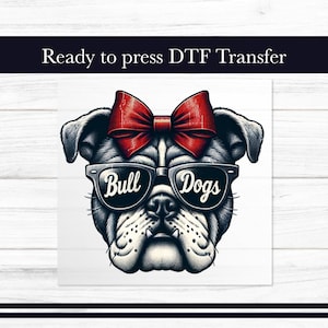 Bulldogs Coquette DTF Transfer, Mascot Red Ready-to-Press Design for Kids Apparel, Football Iron on Transfers DTF for T-shirts Gift