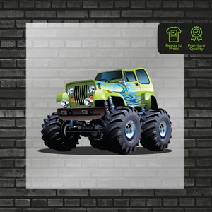 Monster Truck DTF Transfer, Cool Truck Design, Ready-to-Press Graphic for Kids Apparel, Iron On Monster Trucks DTF Transfers for T-Shirts
