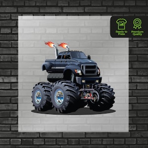 Monster Truck DTF Transfer, Cool Wheels Truck Design, Ready-to-Press Graphic for Kids T Shirts, Iron On Monster Trucks DTF Transfers Prints