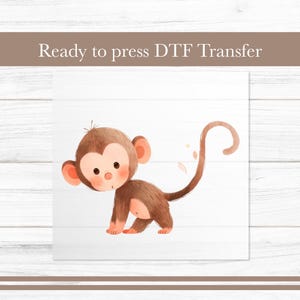 Monkey DTF Transfer, Watercolor Ready-to-Press Design for Kids Apparel, Iron on Transfers DTF for T Shirts Heat Press Sublimation Baby Gift
