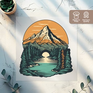 Mountain River DTF Transfer - Outdoor Theme Heat Transfer for T Shirts Forest Exploring - Ready to Press Custom DTF Transfers Prints