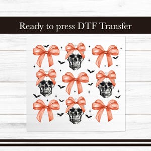 Skull Coquette DTF Transfer, Halloween Iron on Transfers Design, Fall Ready to Press Graphic Apparel, Spooky Bats DTF for T-Shirts DIY
