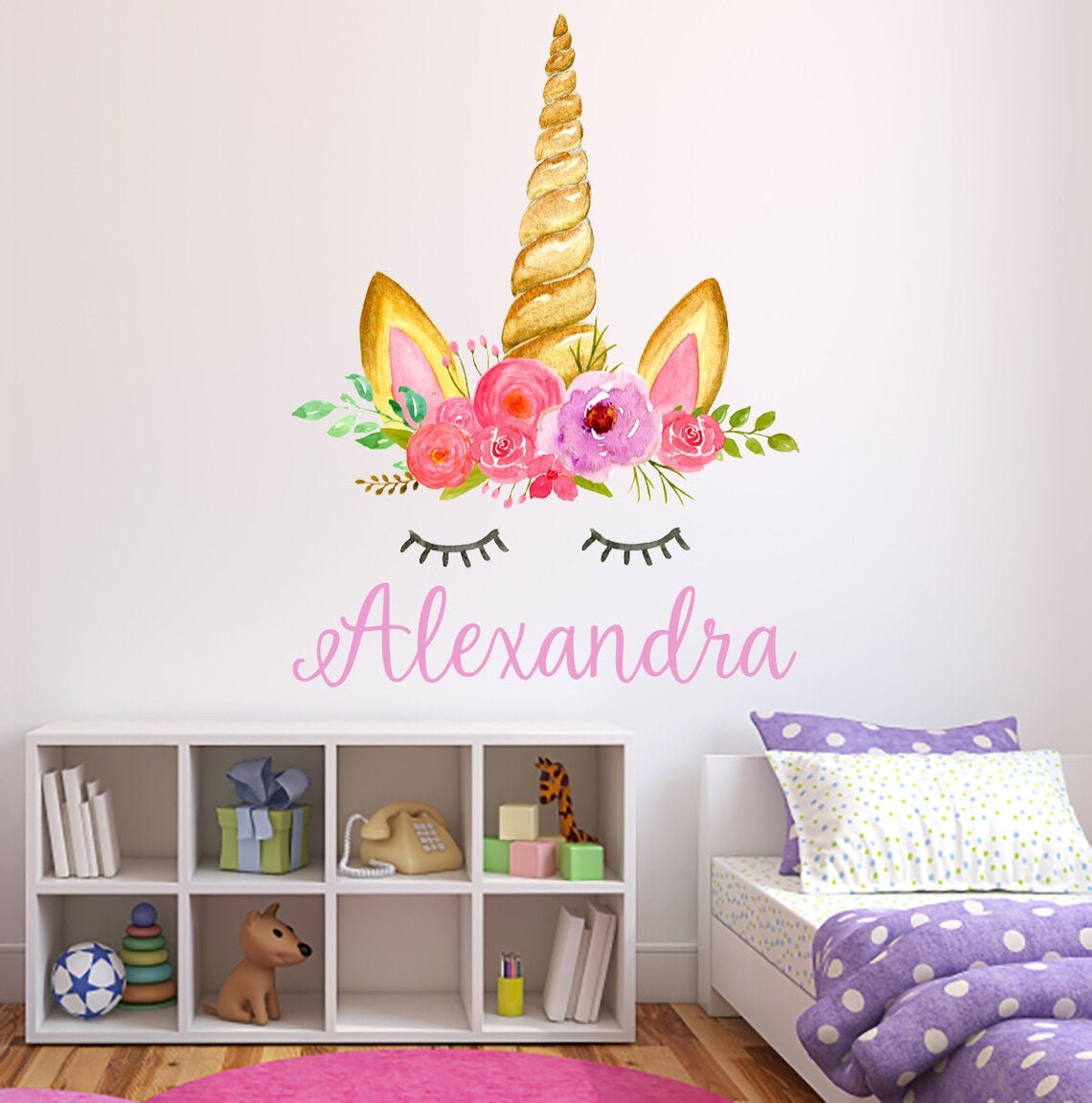 Unicorn Wall Decal Art Personalized Name Wall Decal Girls Etsy
