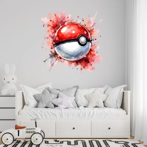 Pokeball Wall Sticker Watercolor Pokemon Art Decal Kids Room Decor image 4