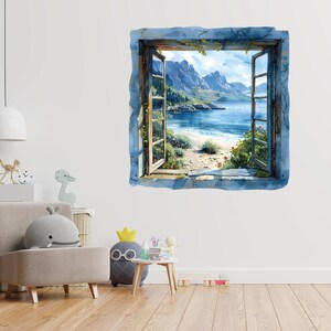 Window Beach Wall Decal Watercolor Beach View Landscape Wall Decals ...