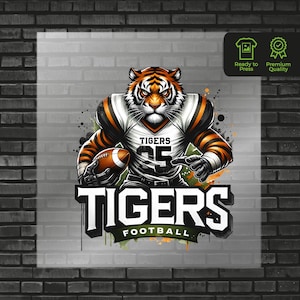 Tigers Football DTF Transfer, School Spirit Iron on Transfers Design, Team Mascot Ready to Press Graphic Apparel, DTF for T-Shirts Gift DIY