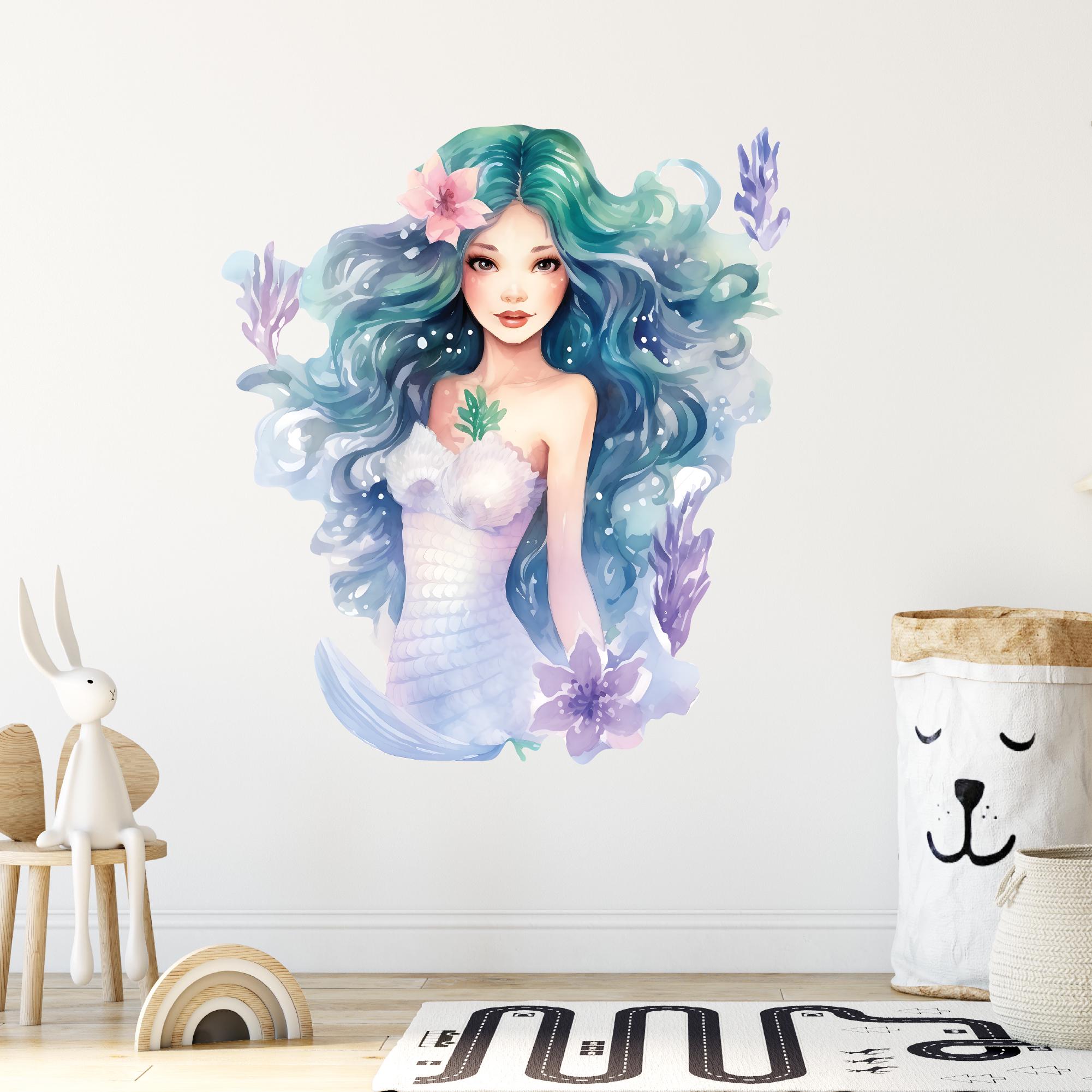 Watercolor Mermaid Wall Decal Beach House Wall Decor Bathroom Decor ...