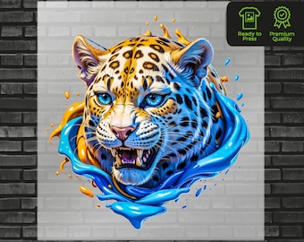 Transferencia DTF de leopardo, Diseño de acuarela, Listo para imprimir, Camisetas gráficas de animales felinos Ropa Prensa térmica Transferencias DTF Impresión