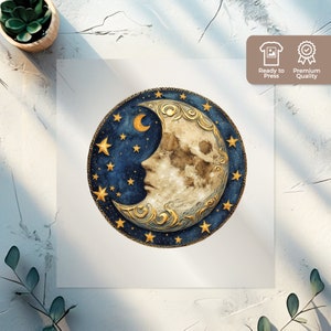 Dreamy Moon DTF Transfer, Galaxy Half Moon Design, Ready-to-Press Graphic for Apparel, Iron On Mystical DTF for T-Shirts