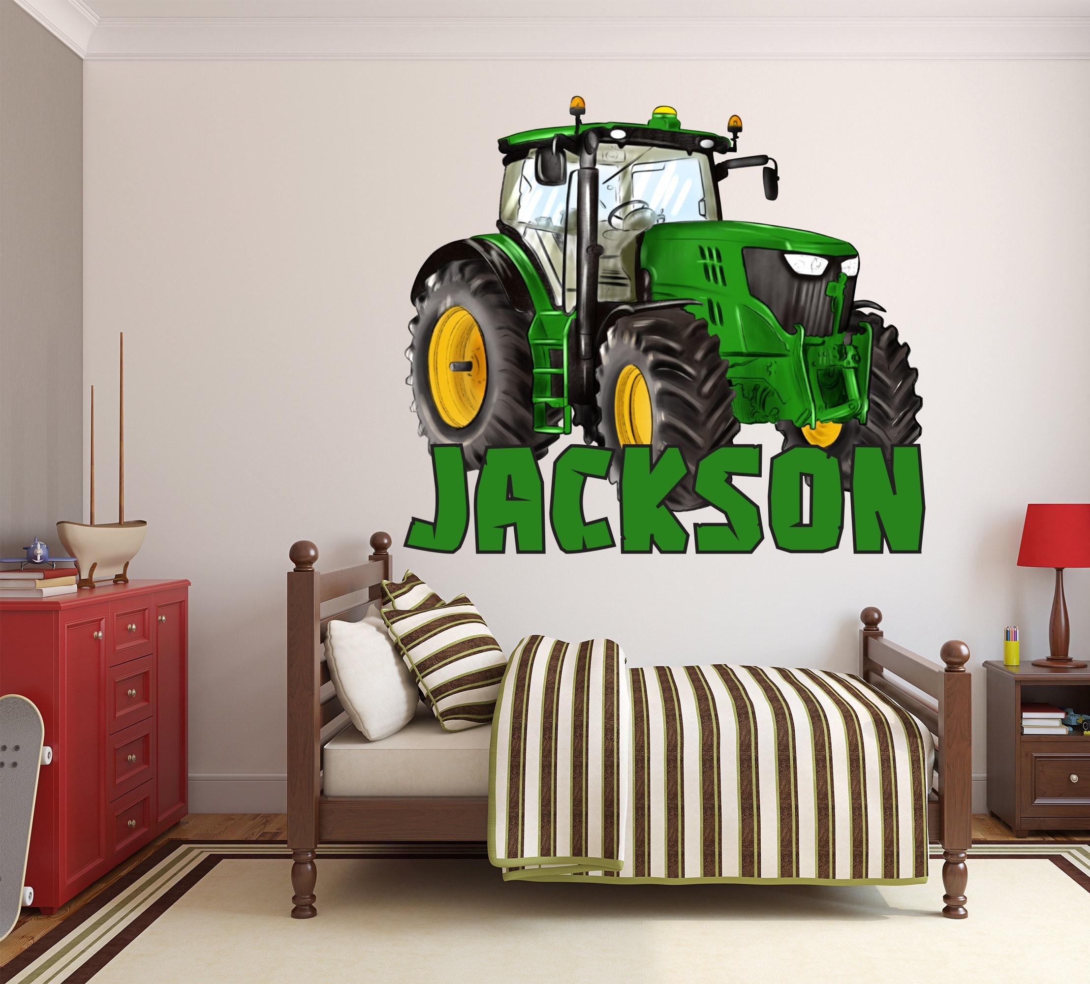 Tractor Decal - Kids Name Wall Decor - Custom Name Wall Decals for Boys Bedroom - Personalized Farm Tractor Wall Decor