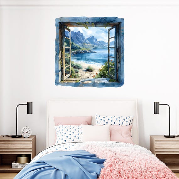 Adesivo Murale 3D Oblò Spiaggia - Finestra Sul Mare Rimovibile Per Camera, Bagno O Lavanderia - Foto 6
