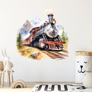 Old Train Wall Decal Watercolor Train Wall Decals Nursery Kids Bedroom Decor Landscape Train Wall Decor Room Playroom Decoration Sticker