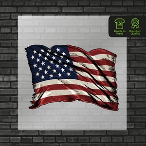USA Flag DTF Transfer, Patriotic Flag Design for T-Shirts, Ready to Press DTF Graphic, Perfect for 4th of July Custom Tees