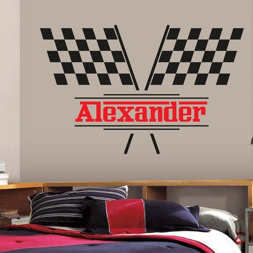 Personalized Name Wall Decal Racing Flags Wall Decal Boys Etsy