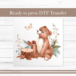 Watercolor Bear DTF Transfer - Woodland Theme Heat Transfer for T Shirts Kids - Ready to Press Custom DTF Transfers Prints