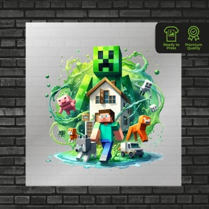 Videogame DTF Transfer, Gaming Design, Ready-to-Press Graphic for Kids Apparel, Inspired Building Game Illustration T Shirt