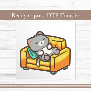 Lustige Katze DTF Transfer - schlafende Katze Wärmetransfer für Bekleidung Katzen T-Shirts - bereit zum Pressen von benutzerdefinierten DTF Transfers Drucke