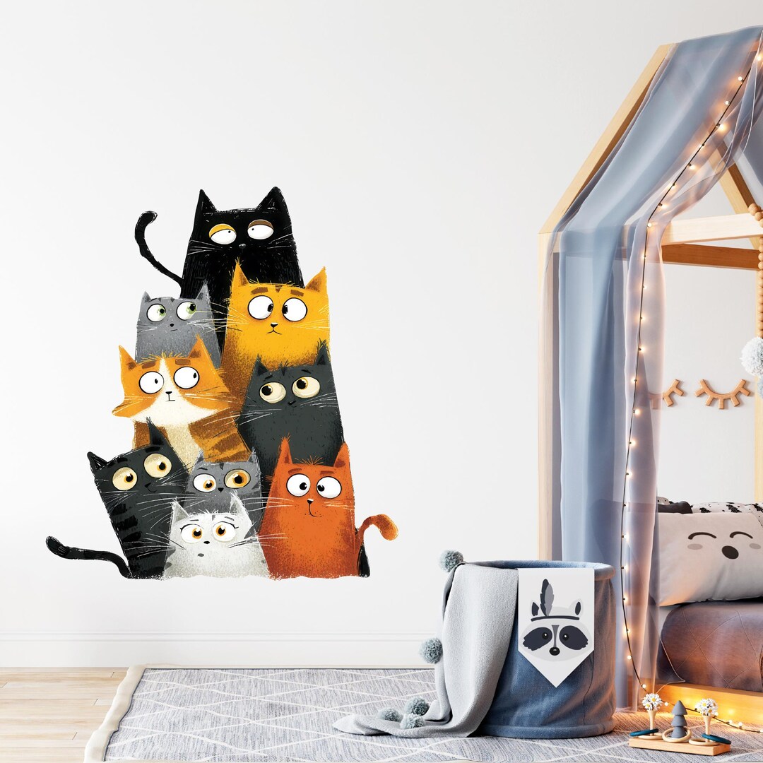 Curated visual reference: Fresh Look at Quirky Cats Wall Decal Nursery Kids Room Decor Whimsical Kitten
