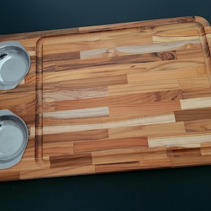 Beautiful Serving Board & Cuttung Board with Two Stainless Steel bowls - Teak Wood | Barbecue - BBQ - Personalized - Father&#39;s Day - Gift -