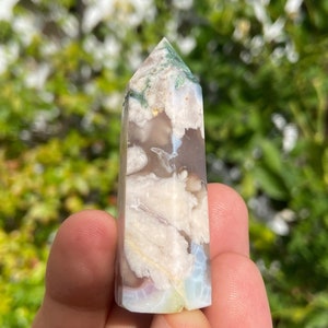 Green Flower Agate Tower: Madagascar Crystal, Heart Chakra Stone