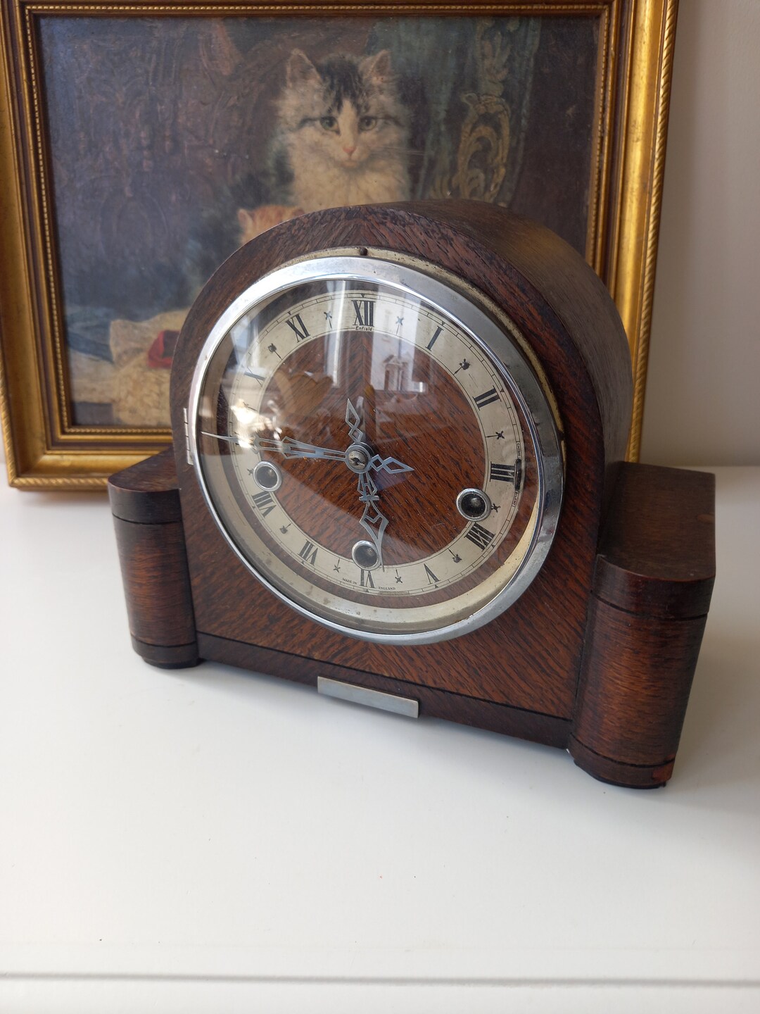 Art Deco Westminster Chimes Mantel Clock, Vintage Enfield Chiming