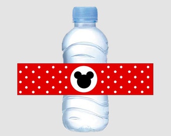 Mickey Mouse Water Bottle Labels, Mickey Mouse Labels Printable, Mickey Mouse Water Bottle Wrappers Baby Shower, Mickey Mouse Birthday Baby