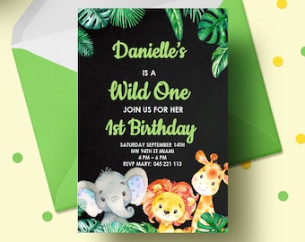Wild One Invitation, Wild One Invite, Editable Wild One Birthday Invitation, Safari Party Invitation, Safari Animal Invite, Jungle Birthday