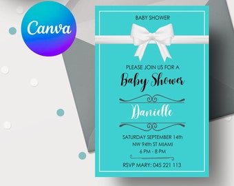 Tiffany & Co Digital Party Invitation | Perfect for Baby Showers, Bridals | Tiffany and co 5x7 Editable Canva Template