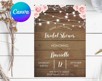 Timber Bridal Shower Invitation, Rustic Bridal Shower Printable, Editable Bridal Shower, 5x7 Editable Canva Template