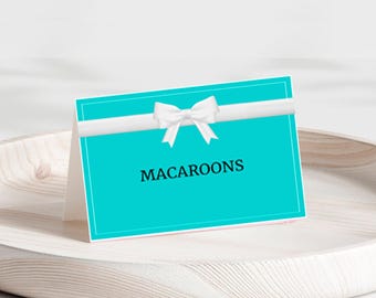 Etiquetas de comida para novias y amigos, ideales para baby shower y despedidas de soltera, temática turquesa, editables e imprimibles en Canva.