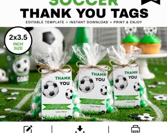 Soccer Thank You Tags | Editable Canva Template | Soccer Birthday Party Favor Tags | Printable Football Tags