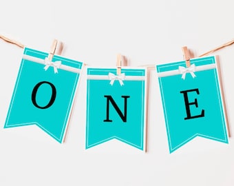 Banner digital para fiesta de novias y amigos, perfecto para baby shower y despedida de soltera, con temática turquesa y letras del alfabeto editables e imprimibles en Canva.