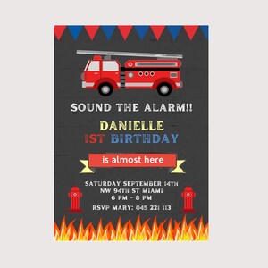 Fireman Invitations Printable Fire Truck Birthday Party image 2