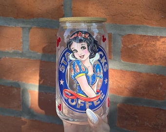 Schneewittchen Prinzessin, Starbucks Kaffee wiederverwendbarer 16 Unzen Glasbecher, Muttertagsgeschenk, Lehrergeschenk, Geburtstag, Brautjungferngeschenk, Weihnachtsgeschenk