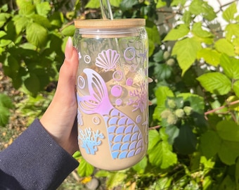 Under the Sea Cup, Mermaid Cup Reusable 16oz Glass Tumbler, Co-worker Gift, Mother's Day Gift, Teacher Gift, Birthday, Bridesmaid Gift
