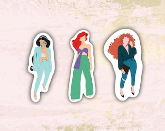 Chic Princess Sticker,  Chic Disney Princess Sticker, Princess Sticker, Jasmine, Cinderella, Ariel, Snow White, Merida, Tiana, Moana