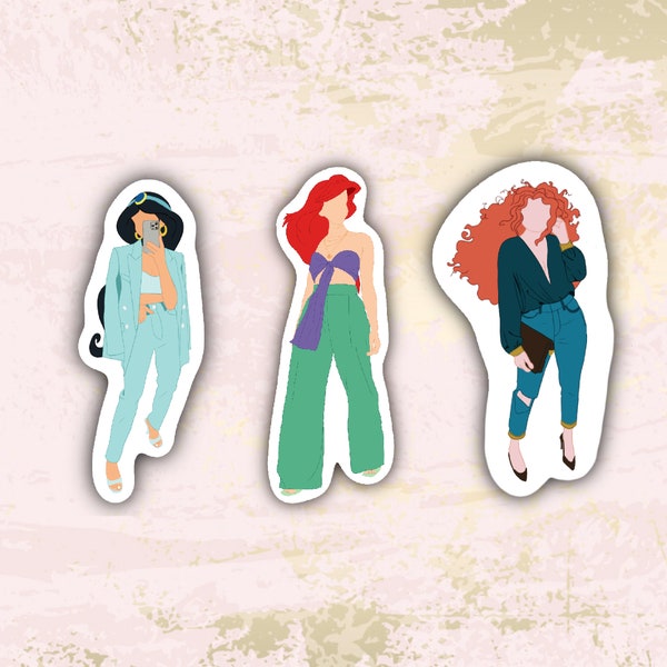 Chic Princess Sticker,  Chic Disney Princess Sticker, Princess Sticker, Jasmine, Cinderella, Ariel, Snow White, Merida, Tiana, Moana