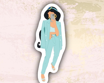 Chic Jasmine Taking Selfie Sticker, Water Resistant