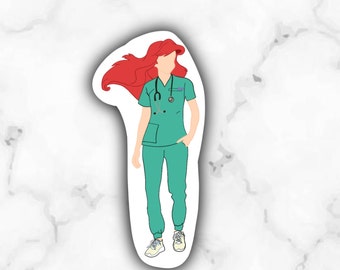 Ariel Nurse Sticker, The Little Mermaid, Water Resistant